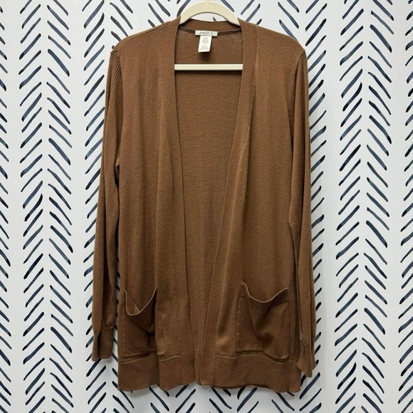 Matty M Long Brown Open Cardigan with Pockets - L - Picture 1 of 2